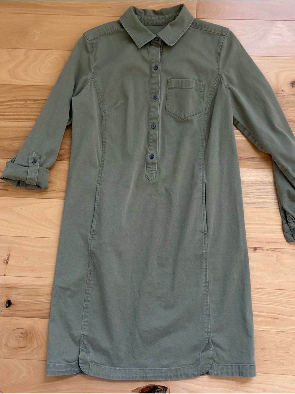 J. Jill Live In Chino Olive Green Button-Front Tab Shirt Dress Size 8
